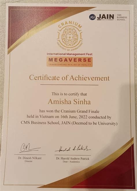 Amisha Sinha's achievements and awards