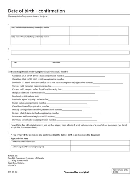 Date of Birth and Confirmation of Age