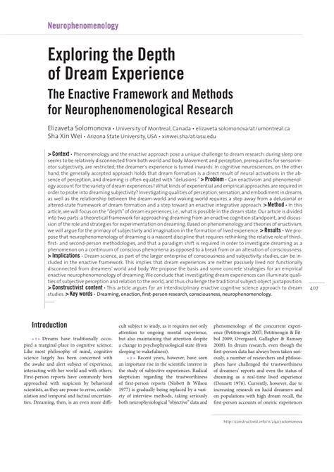 Exploring the Fundamentals of Dream Experiences