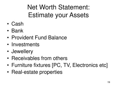 Net worth estimation and finances disclosure