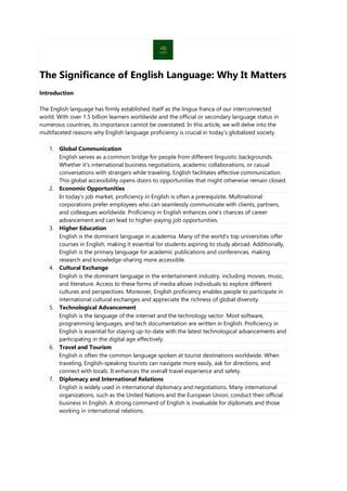 The Significance of Proficient English in Today's Globalized Society