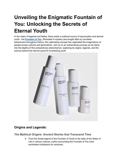 Youthful Secrets: Unveiling the Fountain of Eternal Youth